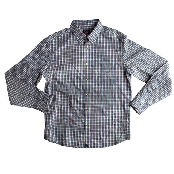 Untuckit Mens Button Up Shirt L Slim Fit Checkered Blue Red Casual Long Sleeve - Picture 3 of 6